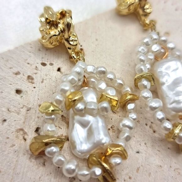 New ANTHRO Golden Nugget Pearl Wrap Drop Earrings - Picture 4 of 8